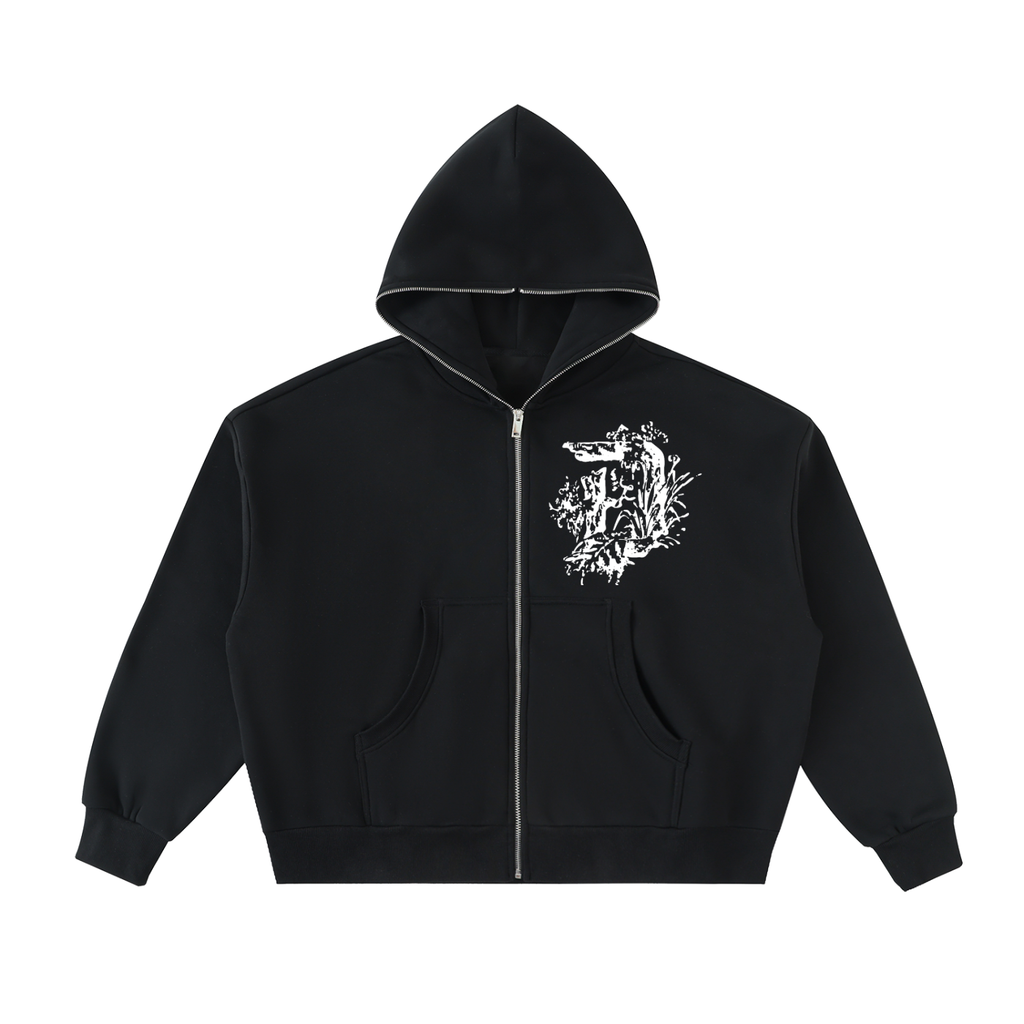 Fleeced Full-Zip Boxy Hoodie