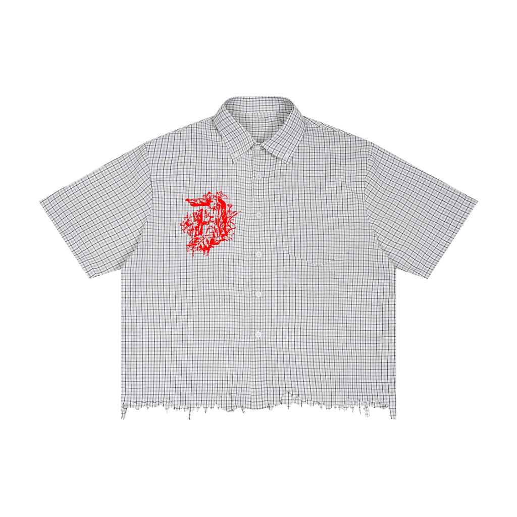 Unisex Distressed Plaid Boxy Shirt