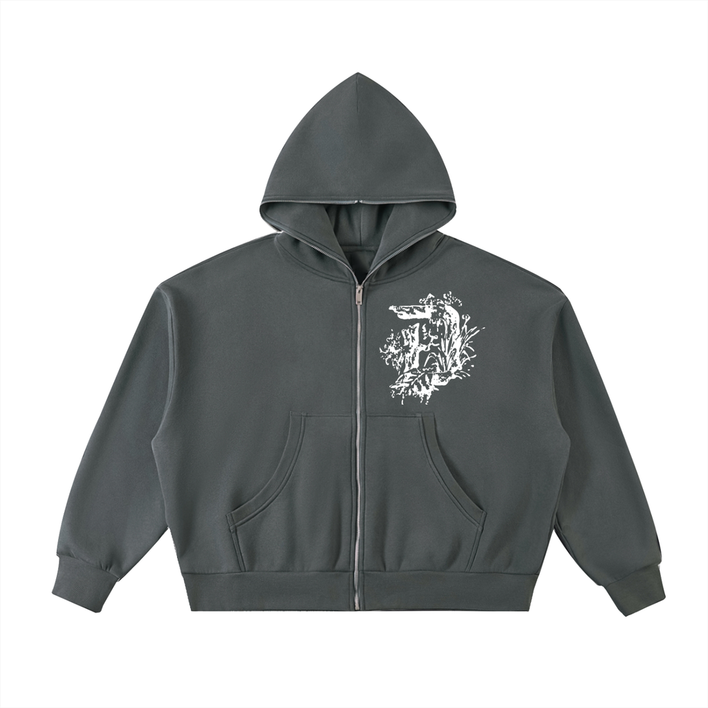 Fleeced Full-Zip Boxy Hoodie