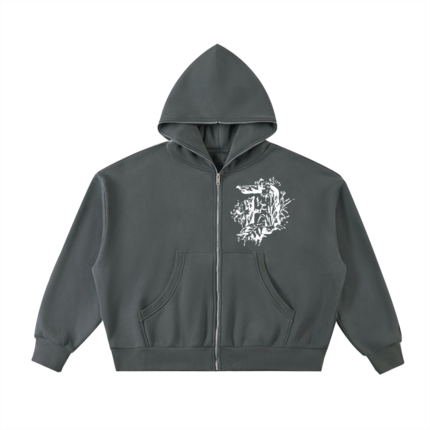 Fleeced Full-Zip Boxy Hoodie