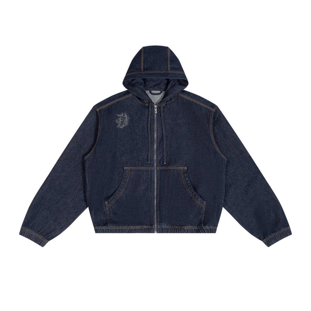 Men's Boxy Vintage Wash Hooded Denim Jacket