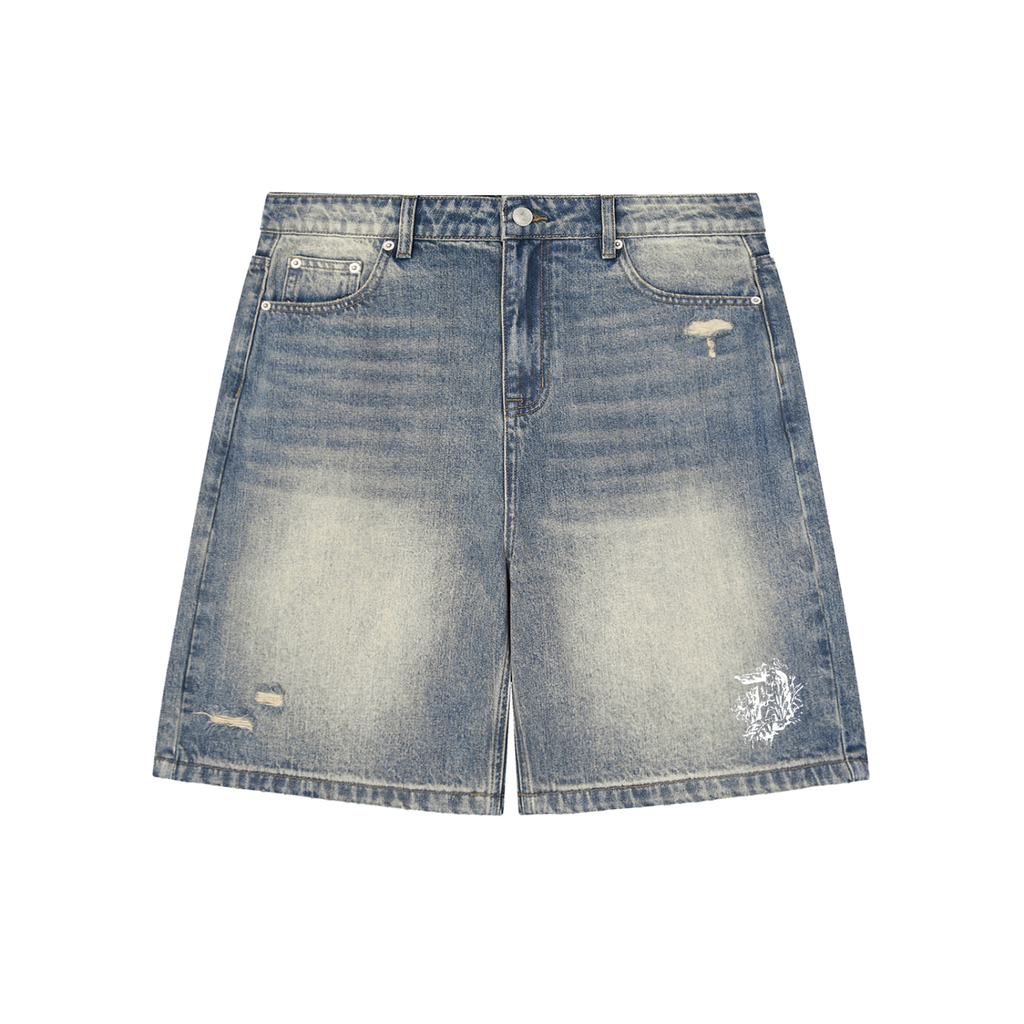 Faded Distressed Baggy Denim Shorts