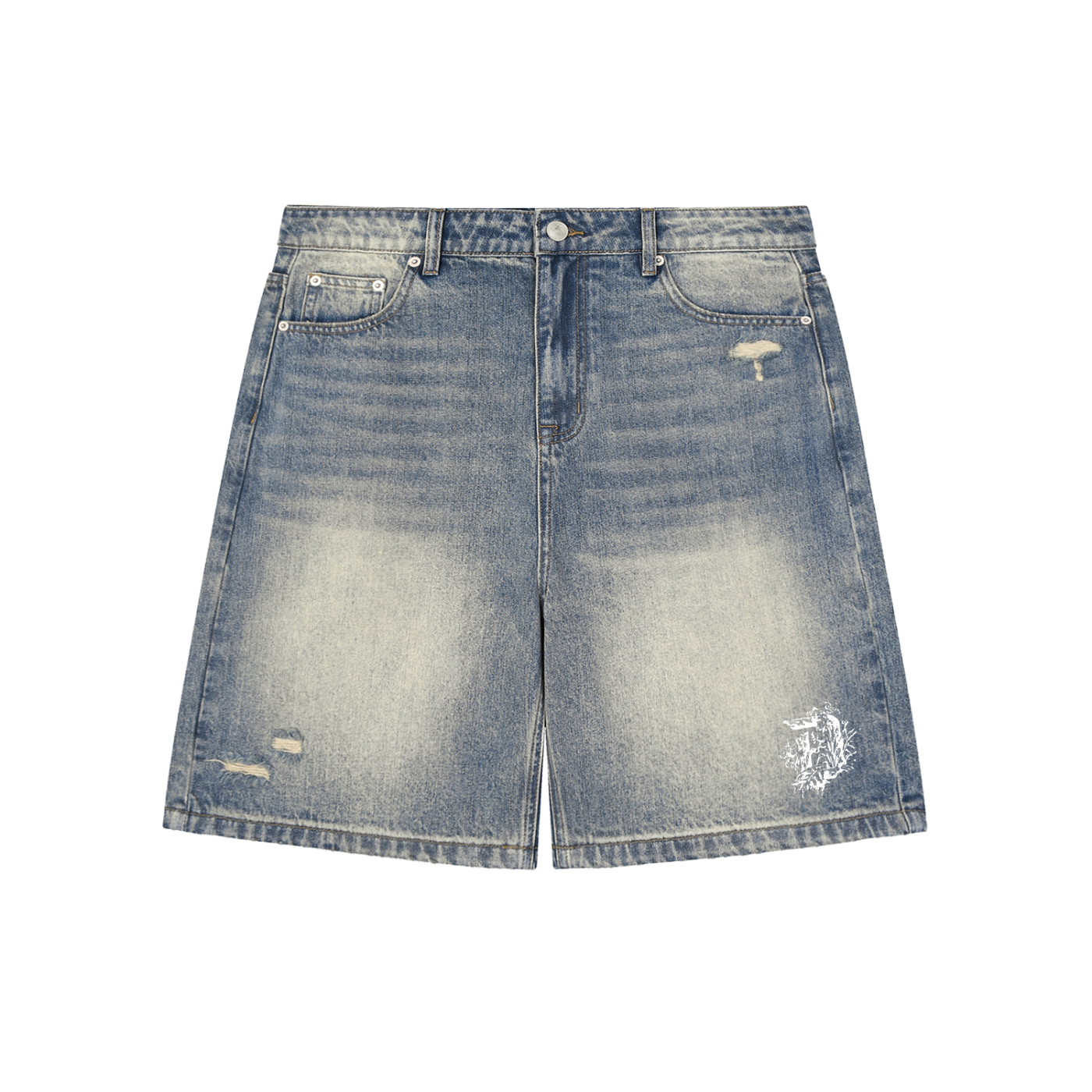 Faded Distressed Baggy Denim Shorts