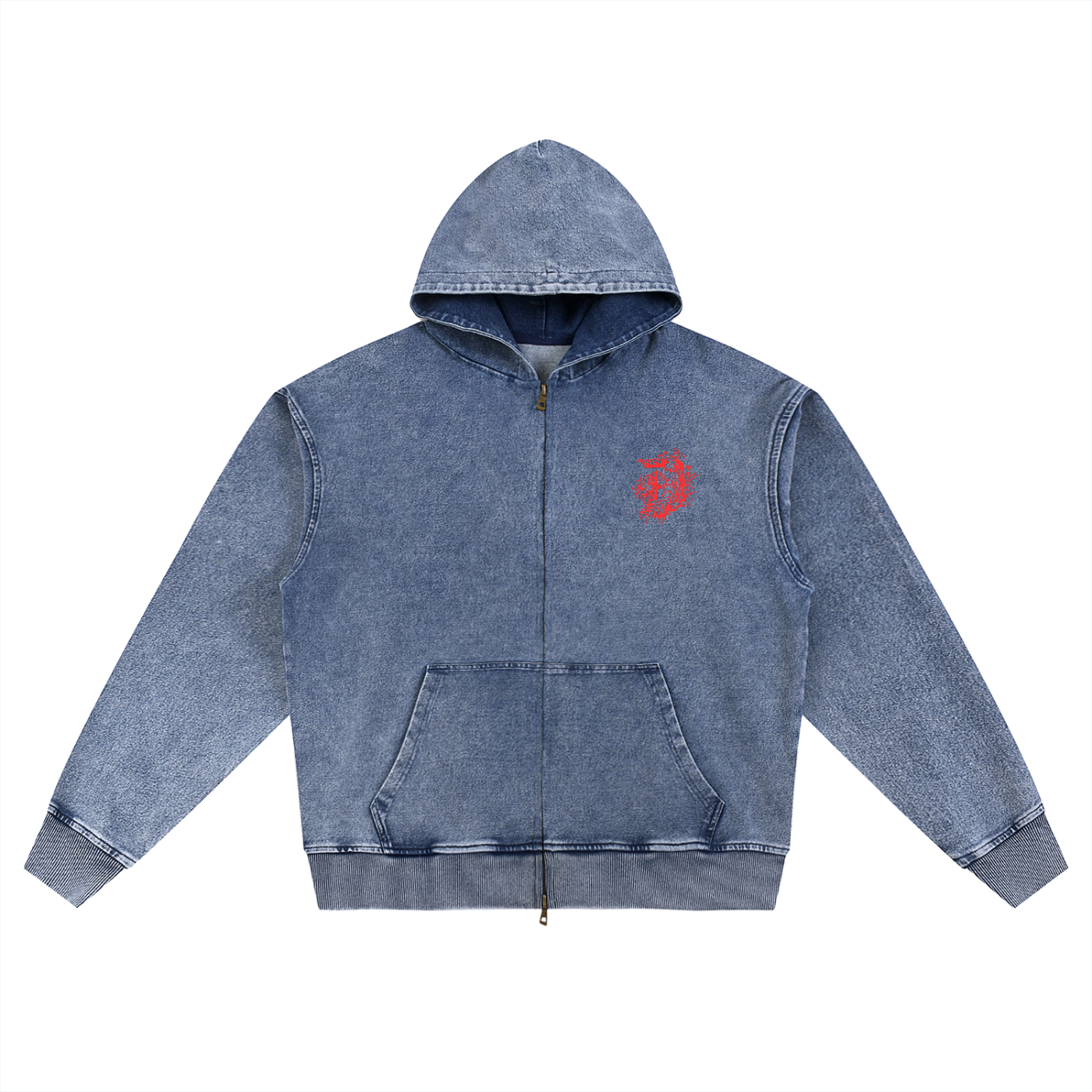 Snow Wash Oversized Zip-Up Hoodie